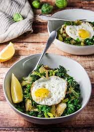 Lemon Garlic Brussels Sprout Breakfast Bowl Foraged Dish Diabetes Friendly Recipes Diabetic Diet Recipes Breakfast Bowls