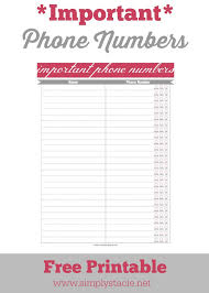 Free Important Phone Numbers Printable Printable Numbers Phone Numbers Printables