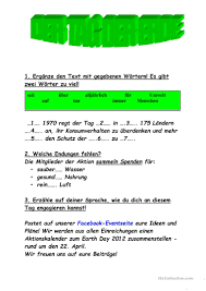 Earth day verein in deutschland. Der Tag Der Erde Deutsch Daf Arbeitsblatter