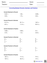 Printable decimal number worksheet for primary students, based on the singapore math choose one of the following decimal worksheets categories with exercises for math grade levels 4 to 6. Percentage Conversion Worksheet Pdf Decimal Fraction Mathematics