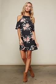 Flutter By Cold Shoulder Floral Dress Black Floral Dress Design Spring Outfits Floral Dress Black