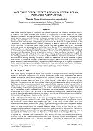 Bovea have the key role of regulating the professional conduct and ethics of valuers. Pdf A Critique Of Real Estate Agency In Nigeria Policy Pedagogy And Practice