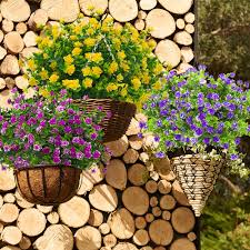 Buy artificial plants flowers fake outdoor uv resistant plants faux plastic greenery shrubs indoor outside for home decor 4pcs: Amazon Com Artificial Flowers Fake Outdoor Uv Resistant Plants Faux Plastic Greenery Shrubs Indoor Outside Hanging Planter Home Kitchen Office Wedding Garden Decor Yellow Pack Of 4 Everything Else