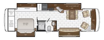 The common toilet and bath is located underneath the stair landing. 2022 Ventana Floor Plan Options Newmar