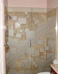 Etched Glass Shower With Squares Pattern And Wave Entry Doors With Glass Glass Shower Doors Glass Shower