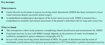 Maybe you would like to learn more about one of these? Functional Recovery After Macula Involving Retinal Detachment And Its Correlation With Preoperative Biomarkers In Optical Coherence Tomography Springerlink