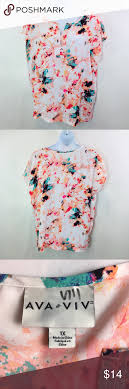 Ava Viv Tunic Top Peach Pink Teal Floral Sz 1x Ava Viv Tunic Top Peach Pink Teal Floral Print Notch Neck Shortsleeve Sz 1 Peach Pink Ava Viv
