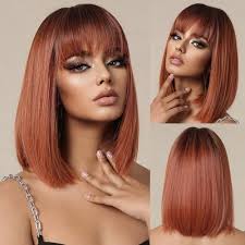 Amazon.com: Doremiy Peluca Bob Ombre negro naranja con flequillo, pelucas  cortas y rectas naturales para mujer, pelucas sintéticas hasta el hombro  para cosplay diario : Belleza y Cuidado Personal