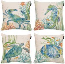 Check out our beach pillow selection for the very best in unique or custom, handmade pieces from our decorative pillows shops. Amazon Com Set Of 4 Ocean Beach Outdoor Throw Pillow Covers Turtle Crab Seahorse Fish Decorative Sea Coastal Theme Decor Cushion Square Pillowcase 18x18 Inch Beach Pillows For Patio Couch Sofa Marine Animals Home