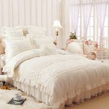 The ruffle design elevates/enhances the overall look of the room. Luxury White Ruffle Lace Quilt Duvet Cover Bedding Set Full Queen King Bedding Bedding Patterer Duvet Covers Bedding Sets