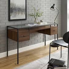 Maybe you would like to learn more about one of these? Welwick Designs 56 In Dark Walnut Rectangular 2 Drawer Writing Desk With Glass Top Hd8438 The Home Depot