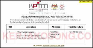 Berminat untuk menyambung penagjian ke peringkat yang lebih tinggi? Jawatan Kosong Kolej Poly Tech Mara Kptm