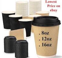 8oz, 12oz, 16oz Disposable Coffee Cups With Lids Insulated Paper Ripple Wall Cup