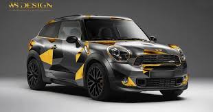 Black And Yellow Camo Car Wrap Mini Cooper Ws Des02 Mini Cooper Graphics Mini Cars Mini Cooper