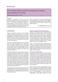 Pdf The Insanity Defense And The Assessment Of Criminal Responsibility In Sri Lanka Shehani Harshamali Academia Edu