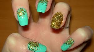 Mint green nail polish mint green nails aqua nails gel nails green aqua acrylic nails blue grey aqua however, green nail polish is super trendy for summer, and if worn it's correctly super cute. Aqua Blue And Gold Glitter Nail Art