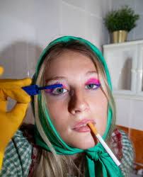 Aprons & Attitude 🚀 by Ruby Morgan for @mobjournal⁠ ⁠ Description :⁠ ⁠  This shoot challenges outdated ideals of domestic femininity by placing a  rebellious, glamorised figure within mundane household settings.⁠ ⁠