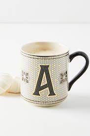 Anthropologie coffee mug set 9. Tiled Margot Monogram Mug Anthropologie