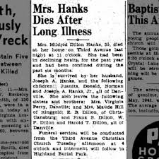 Obituary for Mildred Dillon Hanks (Aged 35)