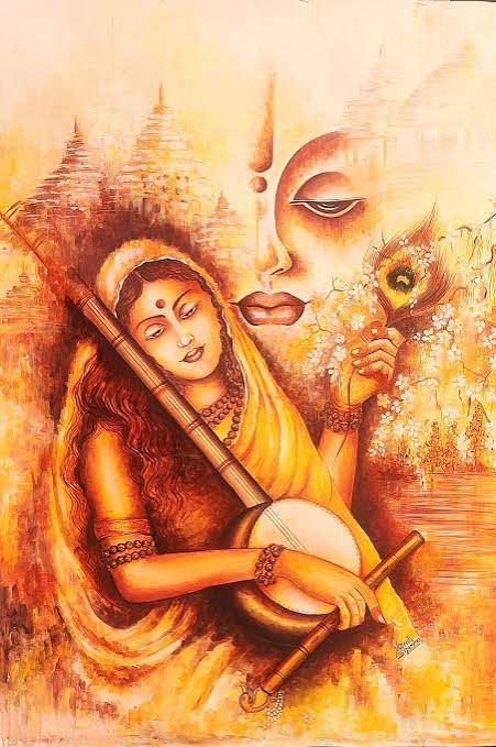 Indian 🇮🇳 painting : MEERA BAI “ O my companion , Worldly comfort is an illusion, As soon as you get it , It goes ! “