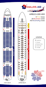 malaya air airbus a380 800 seat map label by