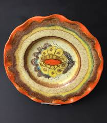 wgp lava db keramik dumler breiden hohr vintage schale teller bowl 24cm laufglasur fantasie dekor wellenrand gemarkt porcelain ceramics antiques ceramics