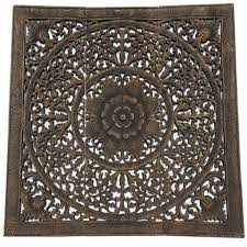 Elegant Wood Carved Wall Plaque Wood Carved Floral Wall Art Bali Home Decor Asian Wood Carving Wall Art Decorative Thai Wall Relief Panel Sculpture 36 X36 Carved Wall Art Carved Wood Wall