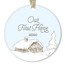 Our first christmas ornament 2020. Our First Home Ornament 2020 1st Christmas New House Ornament First Christmas In Our Home 3 Flat Circle Christmas Porcelain Ornament Glossy Glaze Gold Ribbon Free Gift Box Or00049 Mark