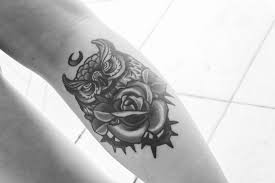 16 poetic moon tattoos tattoodo. Black Ink Traditional Owl With Rose And Half Moon Tattoo On Right Leg Calf