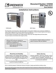 Only exceptions are made for 100% outdoor air units, in which case the note that if a return air detector is required, it must be installed to sample the total return air for the system, before any outdoor air is mixed with it. Duct Heaters Series Idhb And Idhc 478052 Iom Manualzz