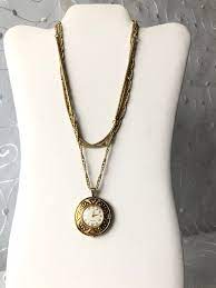 Vintage Caravelle Mechanical Wind Up Watch Gold Tone Necklace Pendant Sunburst Back Watch Caravelle Gold Tone Necklace Pendant Watches Cameo Pendant Necklace