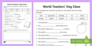 On this day we take a moment to appreciate those who dedicate their 05.09.2017 · happy teacher's day 2017: World Teachers Day Cloze Worksheet Teacher Made