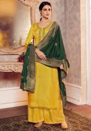 Indian bandhani dress material salwar kameez punjabi suit designer work ethnic l. Yellow Art Silk Salwar Suits Buy Latest Designs Online Utsav Fashion