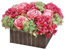 Check out our square flower box selection for the very best in unique or custom, handmade pieces from our floral arrangements shops. Artificial Pink Roses And Hydrangea In Square Distressed Tin Box Farmhouse Artificial Flower Arrangements By House Of Silk Flowers Inc Houzz