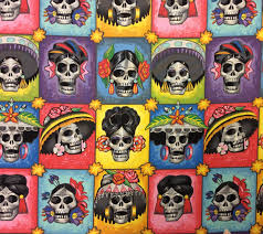 Skip to the beginning of the images gallery. La Senoras Elegantes Dia De Los Muertos Alexander Henry Day Of The Dead Cotton Quilt Fabric Ah311