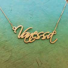 14k Gold Name Pendant Necklace Order Any Name Vanessa Etsy In 2021 Signature Necklace Necklace Large Monogram Necklace