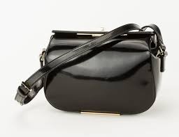 Tamara Mellon Black Patent Leather Small Box Cross Body Bag