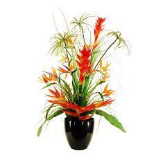 Artificial tropical flowers in vase. Designs By Lauren Artificial Deluxe Tropical Arrangement In Tapered Vase