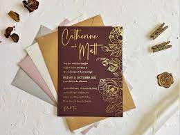 Gold Foil Wedding Invitation Floral Gold Wedding Invitation Black Burgundy Green Wedding Invitations Script Invite Metallic Foil Finish Foil Wedding Invitations Gold Foil Wedding Invitations Fun Wedding Invitations