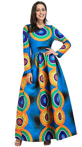 Yilia Autumn Winter African Print Maxi Long Dresses Women Vintage Retro Long Sleeve Floor Length Elegant Womens Maxi Dresses Maxi Dress Blue Women Long Dresses