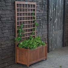 Wood Planter Box On Wheels With Grid Style Trellis Planter Trellis Planter Box With Trellis Wood Planters