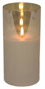 This retro gold set comes with 3 separate european candlesticks, which can acc. Led Pillar Candle Gold 20cm Tall Real Wax Glass Candle Holder Cheerful Bargains Ltd