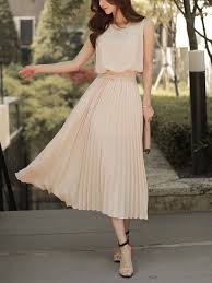 Solid Color Slim Sleeveless Pleated Chiffon Dress Stylish Eve Outfits Chiffon Dress Pink Pleated Skirt