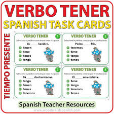 Tener Present Tense Spanish Task Cards Woodward Spanish Verbo Tener Aprender Espanol Tarjetas De Tareas