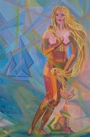 Aphrodite and cat.. Painting by Galina Vasiljeva | Saatchi Art