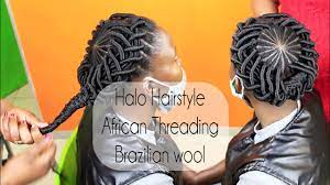 A little stretch in a fiber allows us to tweak the tension on the loom and. Halo Hairstyle With Brazilian Wool African Threading Youtube