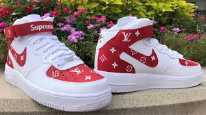 мужские кроссовки Nike Air Force 1 Mid 07 Lv8 Custom Supreme Louis Vuitton Mid Air Force 1 Etsy Nike Shoes Air Force Hype Shoes Supreme Shoes