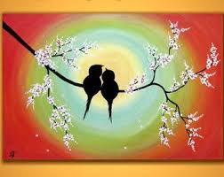 Popular Items For Love Birds Painting On Etsy Love Birds Painting Bird Painting Acrylic Birds Painting