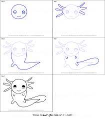 Draw a wide curved line for the smiling mouth and cap it with short curved lines on the. How To Draw An Axolotl For Kids Printable Step By Step Drawing Sheet Drawingtutorials101 Com