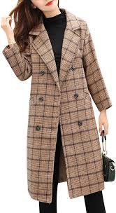 This season layer up in a timeless and truly stylish fashion with this camel soft melton double breasted overcoat. Amazon Com Tanming Women S Double Breasted Long Plaid Wool Blend Pea Coat Outerwear Clothing